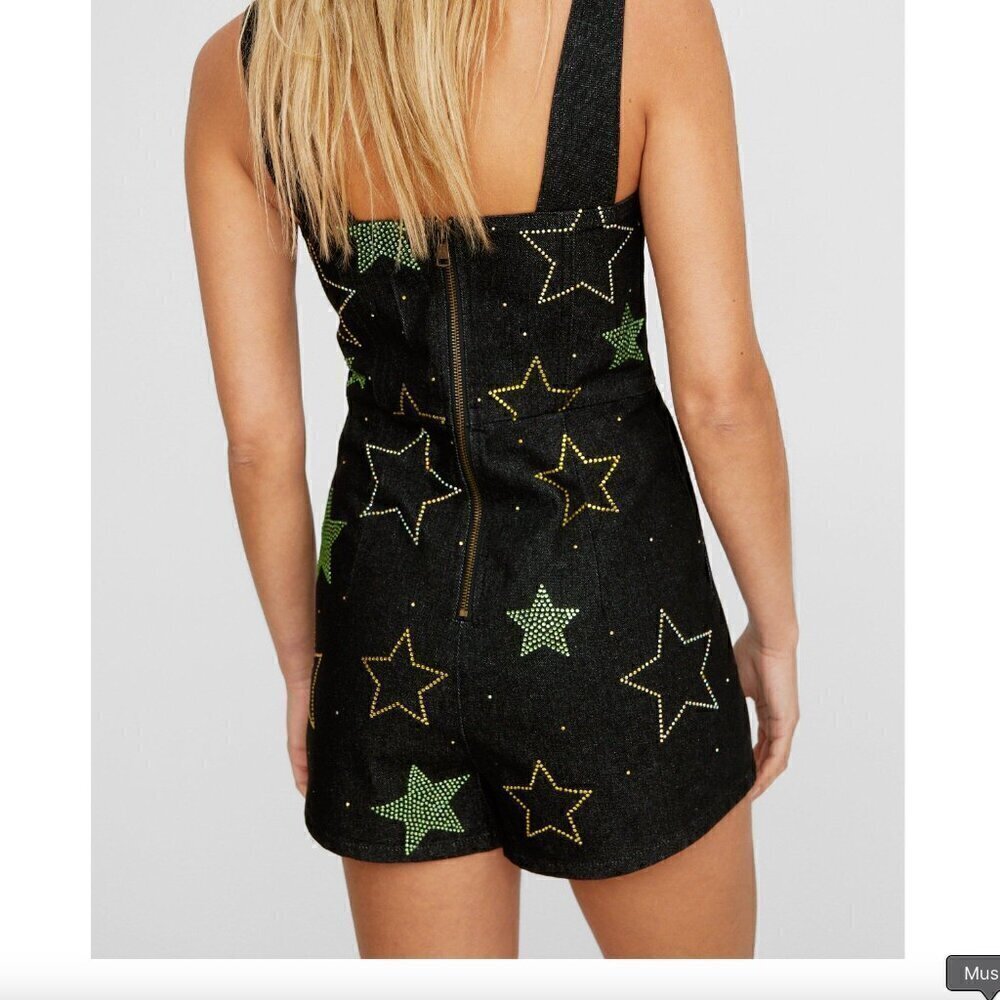 CLEARANCE Nasty Gal Star Hotfix Denim Playsuit, NWT, Size 8 - Picture 3 of 9